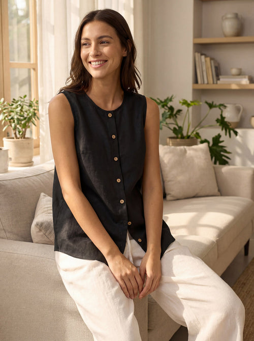 100% Linen Buttons Down Tank Top ERIN