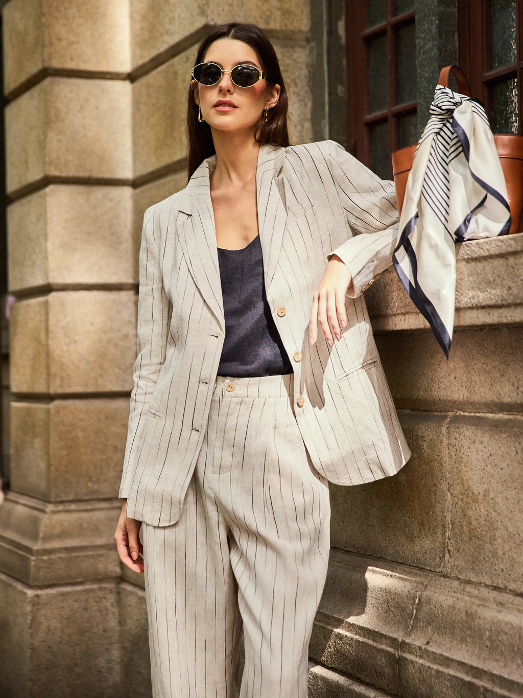 100% Linen Sketch Stripe Suit Set ELOISE