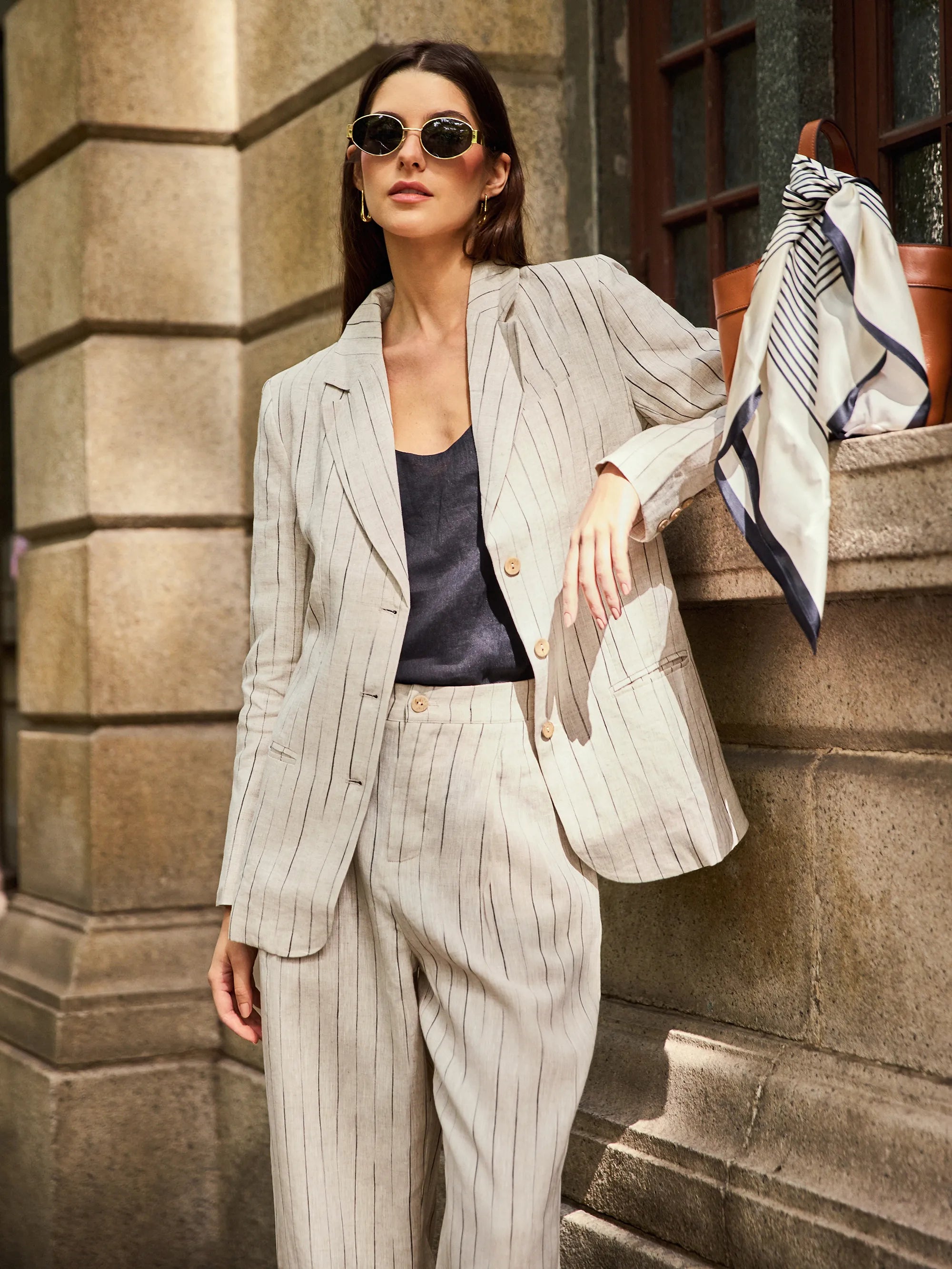 100% Linen Sketch Stripe Suit Set ELOISE