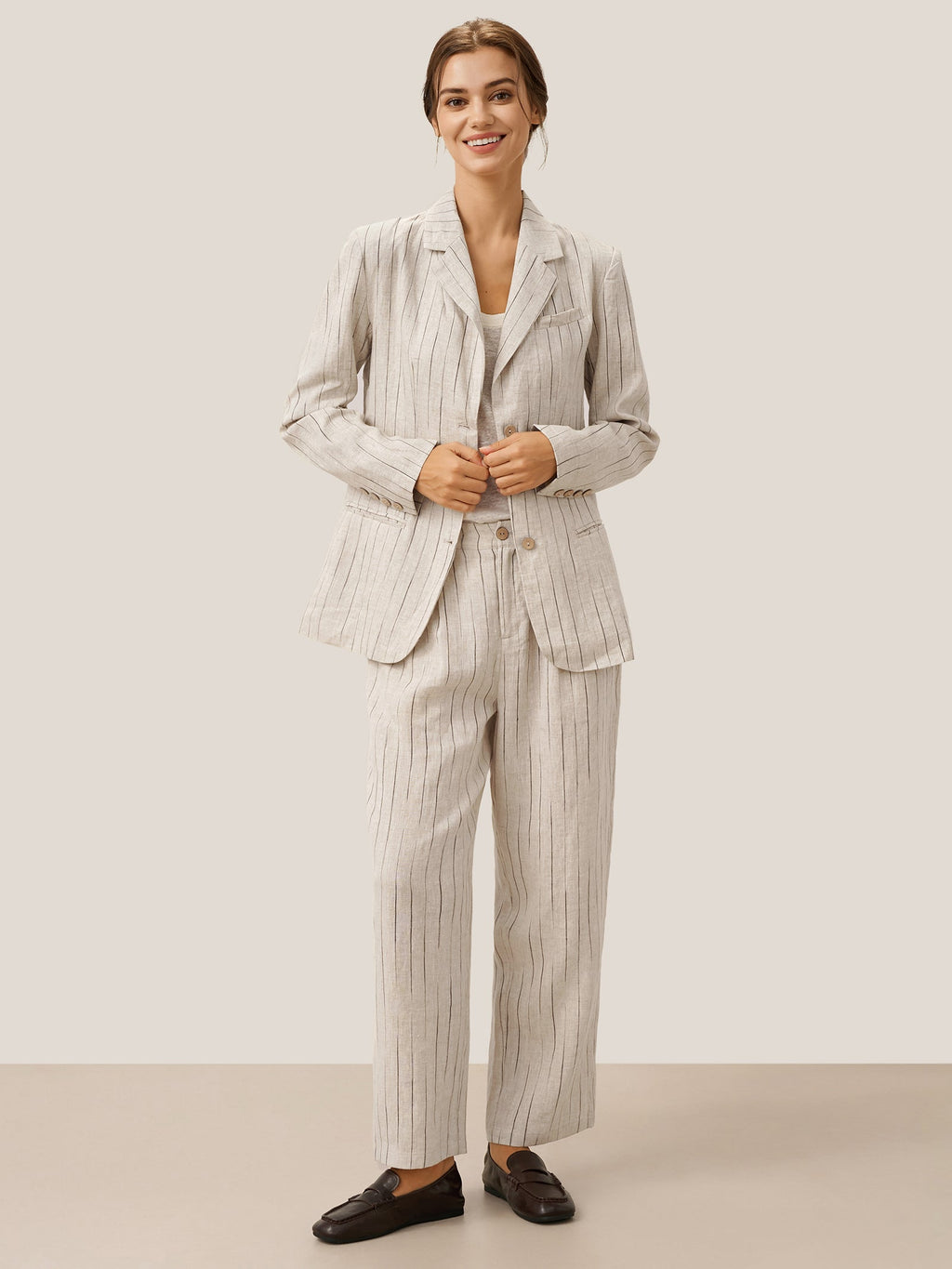 100% Linen Sketch Stripe Suit Set ELOISE