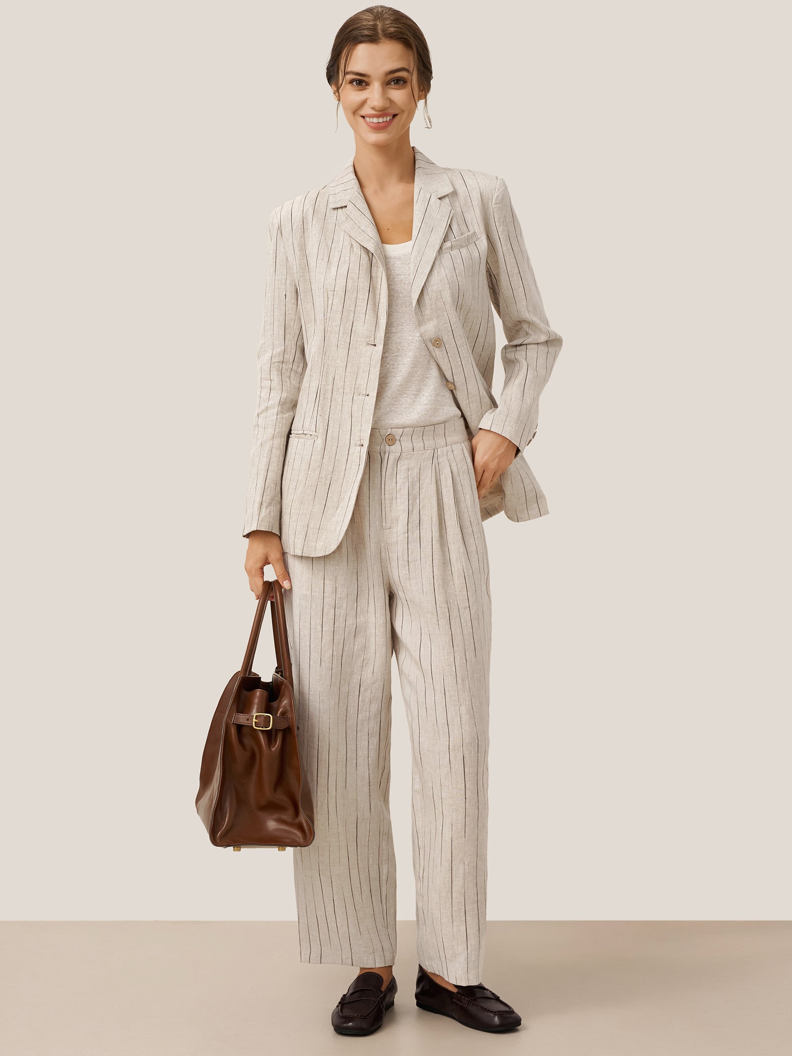 100% Linen Sketch Stripe Suit Set ELOISE