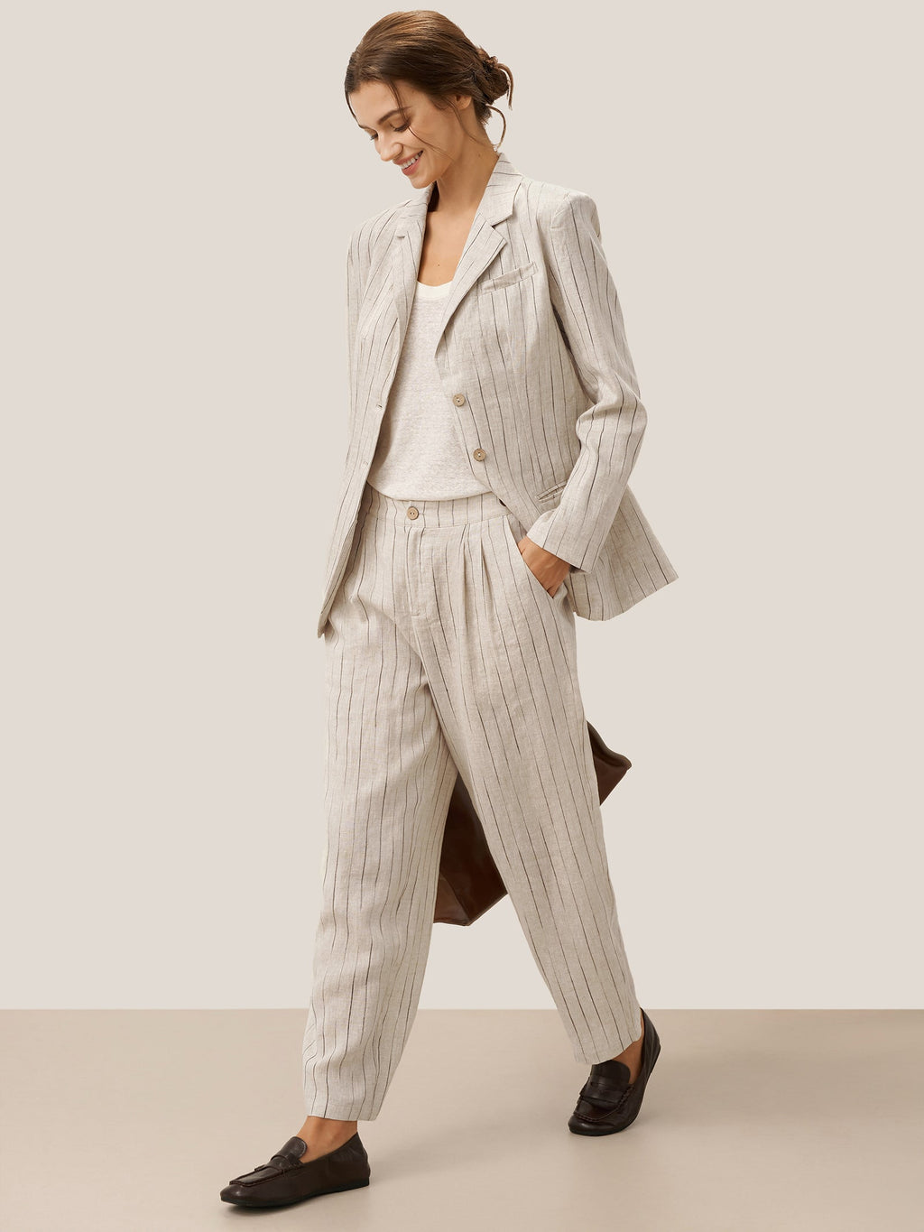 100% Linen Sketch Stripe Suit Set ELOISE