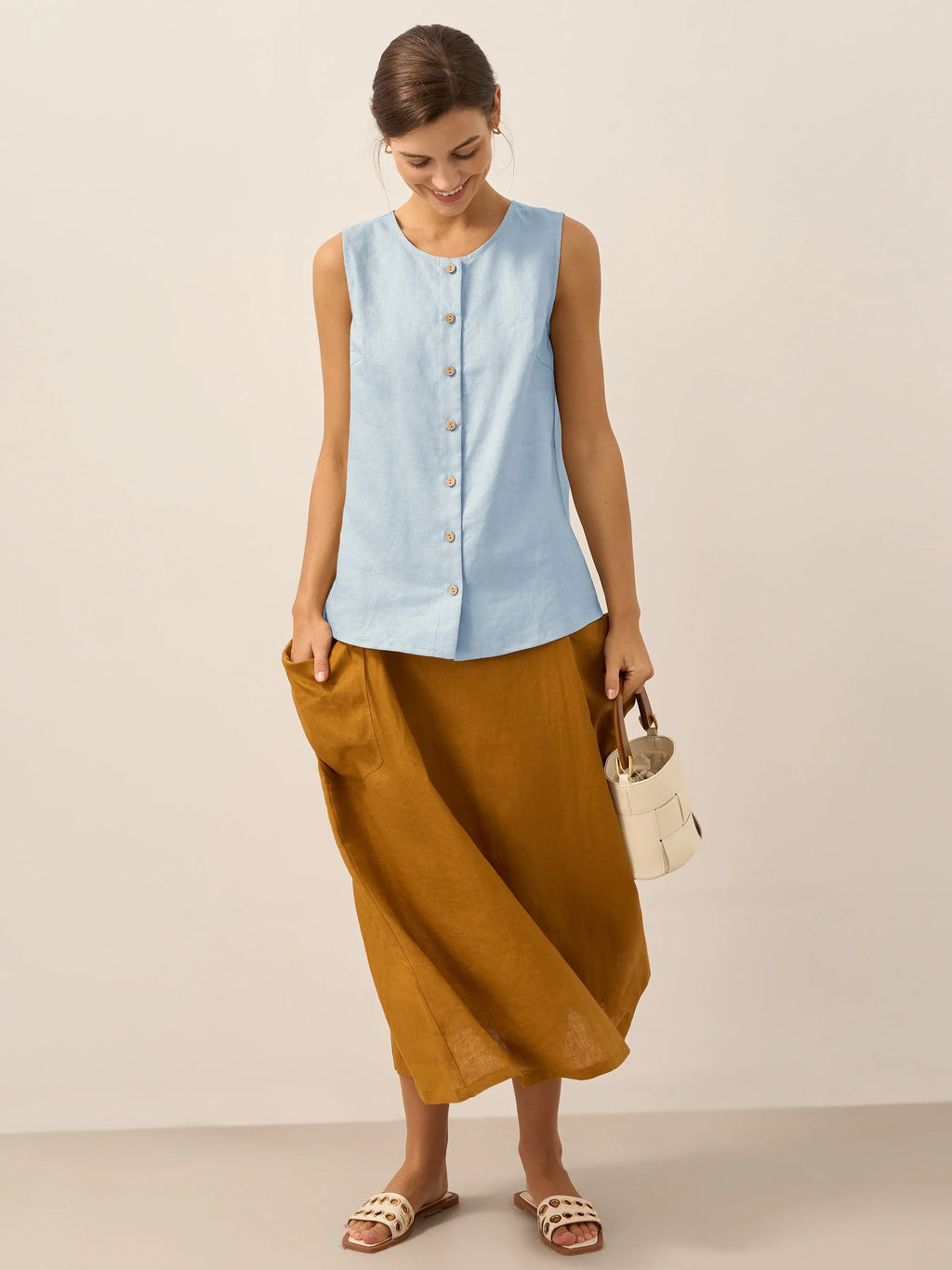 100% Linen Buttons Down Tank Top ERIN