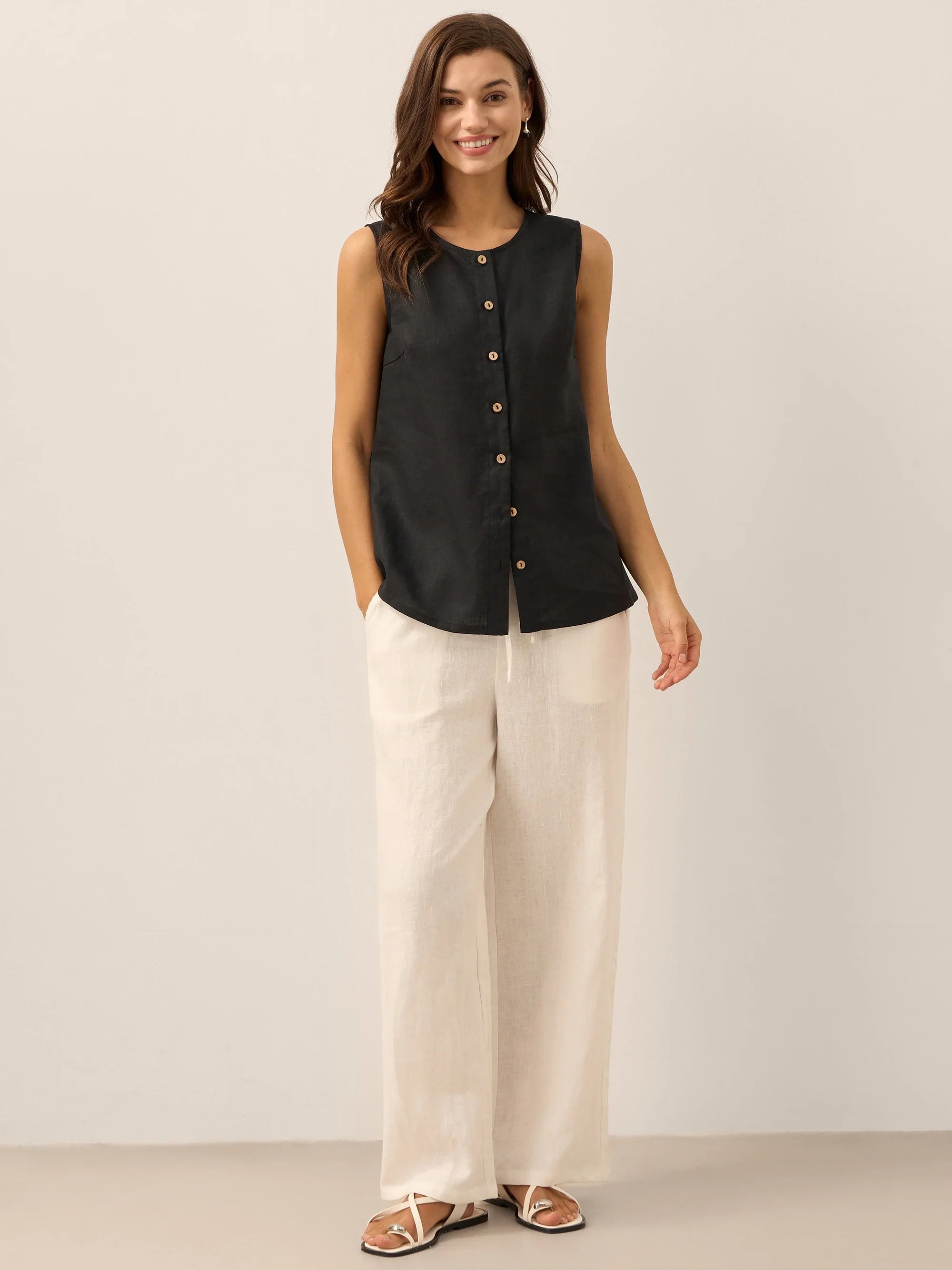 100% Linen Buttons Down Tank Top ERIN