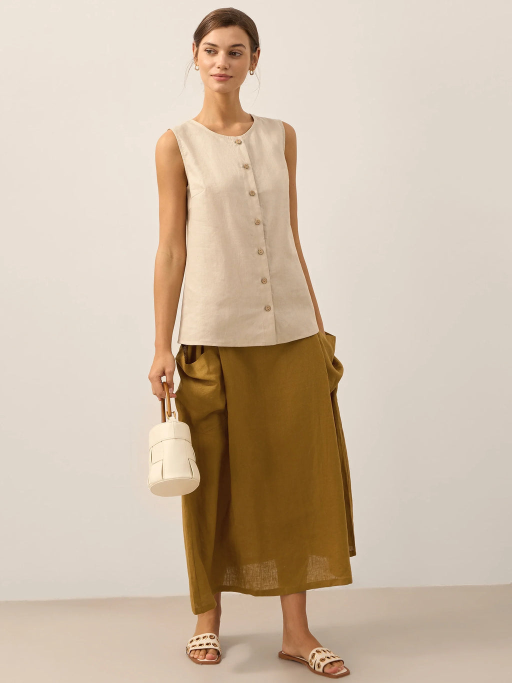 100% Linen Buttons Down Tank Top ERIN