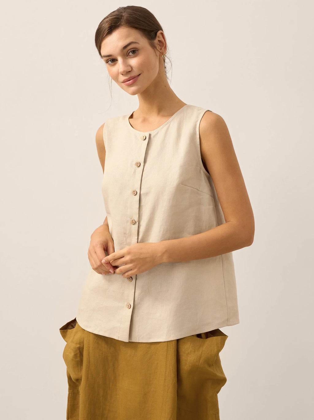 100% Linen Buttons Down Tank Top ERIN
