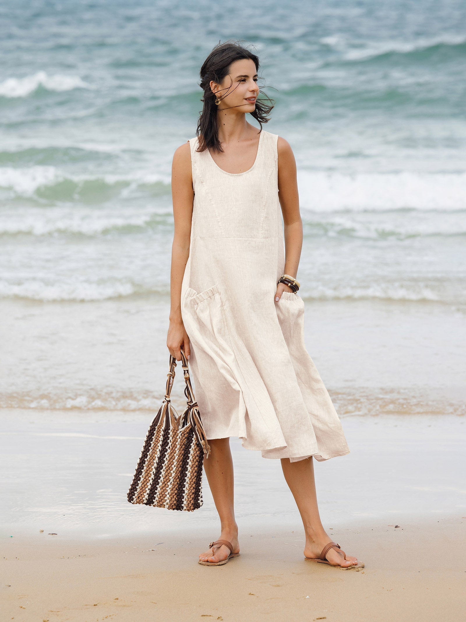100% Linen Swing Beach Tank Dress GIANA