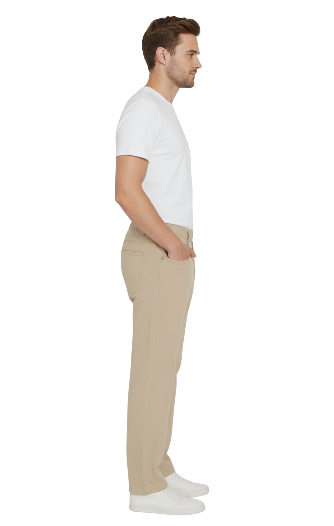 Men’s Lightweight Casual Elastic Waist Pull-On Jeans – Denim & Twill Pants with Easy Fit