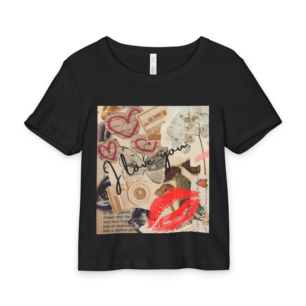 Love Vintage Collage Tee — 'I Love You' Graphic Organic Rib Crop Top