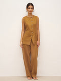 100% Linen Arc-Placket Button-Front Vest ELFRIDA