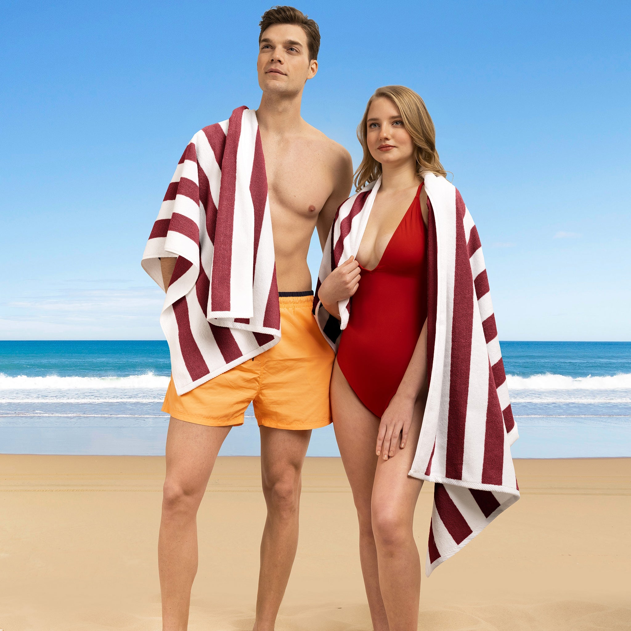 American Soft Linen, Premium Cotton 4 Pack Beach Towels, 30" x 60" Cabana Striped Pool Towels