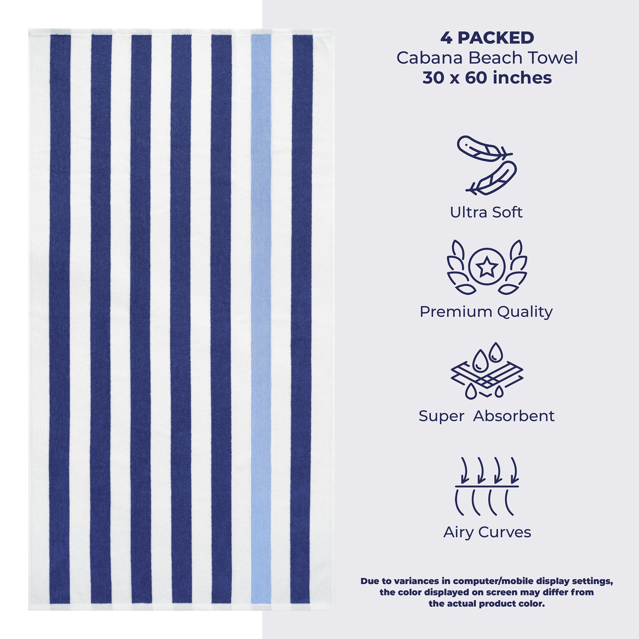 American Soft Linen, Premium Cotton 4 Pack Beach Towels, 30" x 60" Cabana Striped Pool Towels