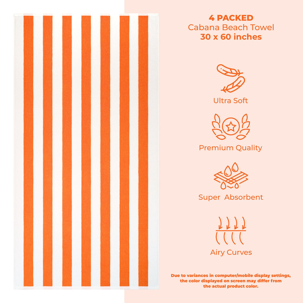 American Soft Linen, Premium Cotton 4 Pack Beach Towels, 30" x 60" Cabana Striped Pool Towels