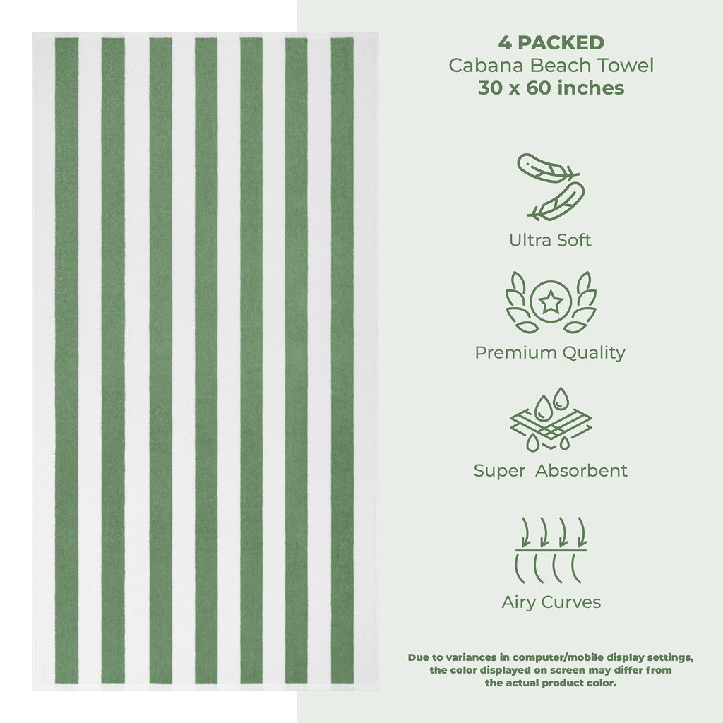 American Soft Linen, Premium Cotton 4 Pack Beach Towels, 30" x 60" Cabana Striped Pool Towels