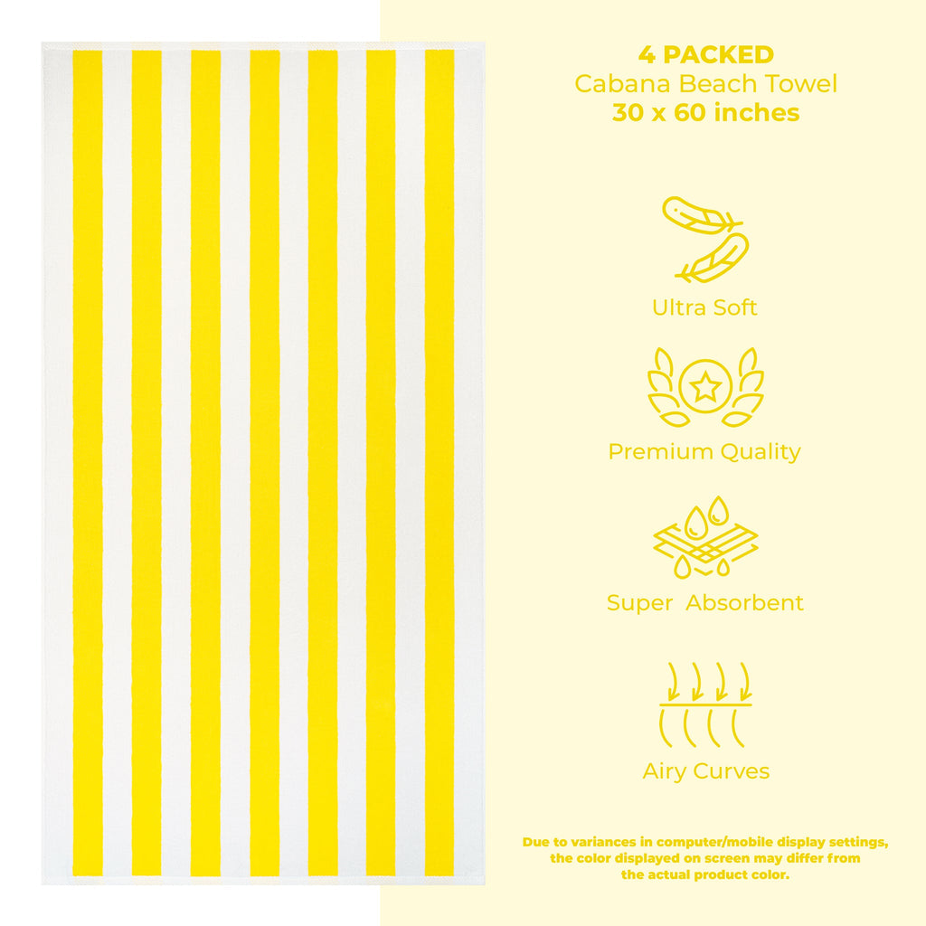 American Soft Linen, Premium Cotton 4 Pack Beach Towels, 30" x 60" Cabana Striped Pool Towels