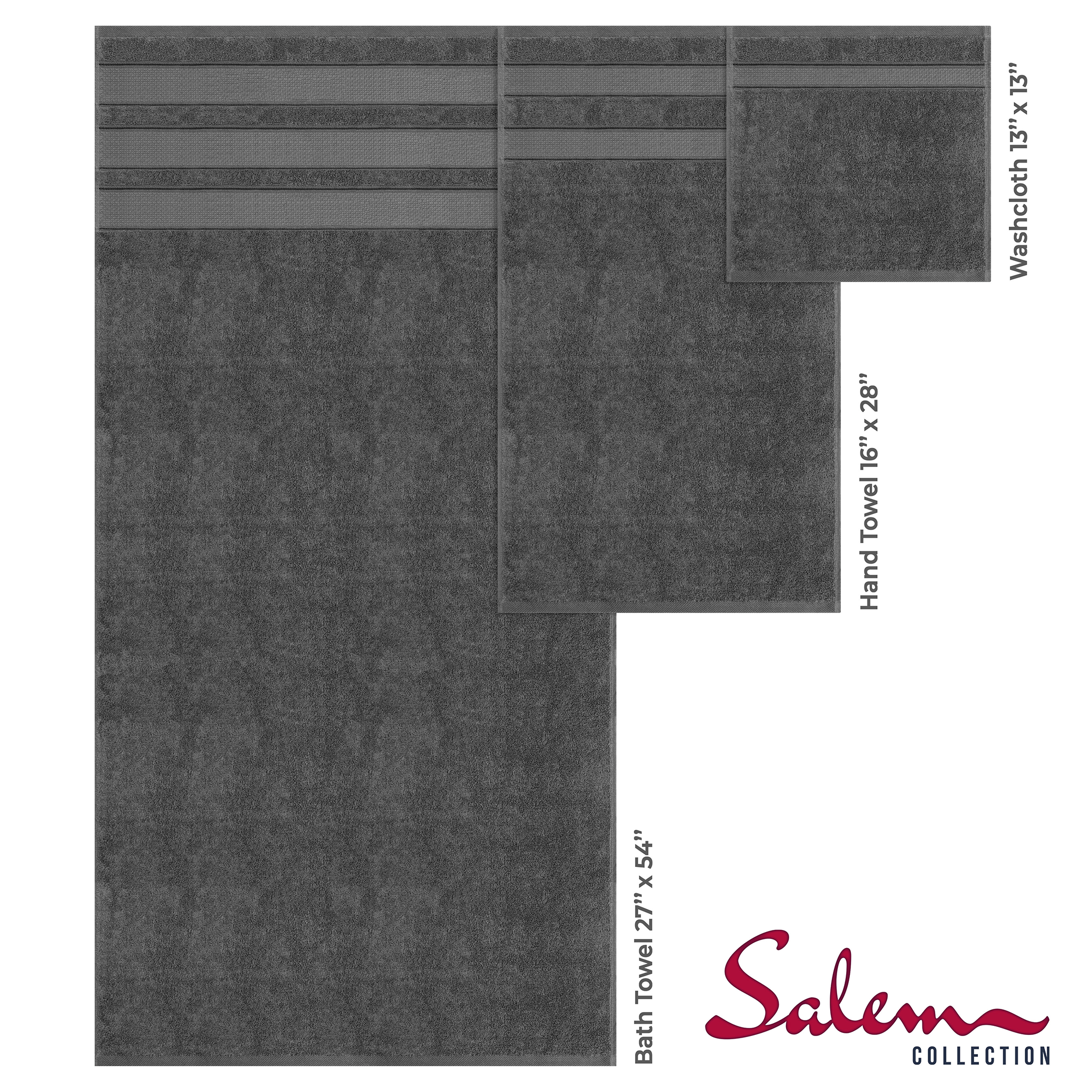 Salem 6 Piece 100% Cotton Luxury Bath Towel Set - 10 Set Case Pack