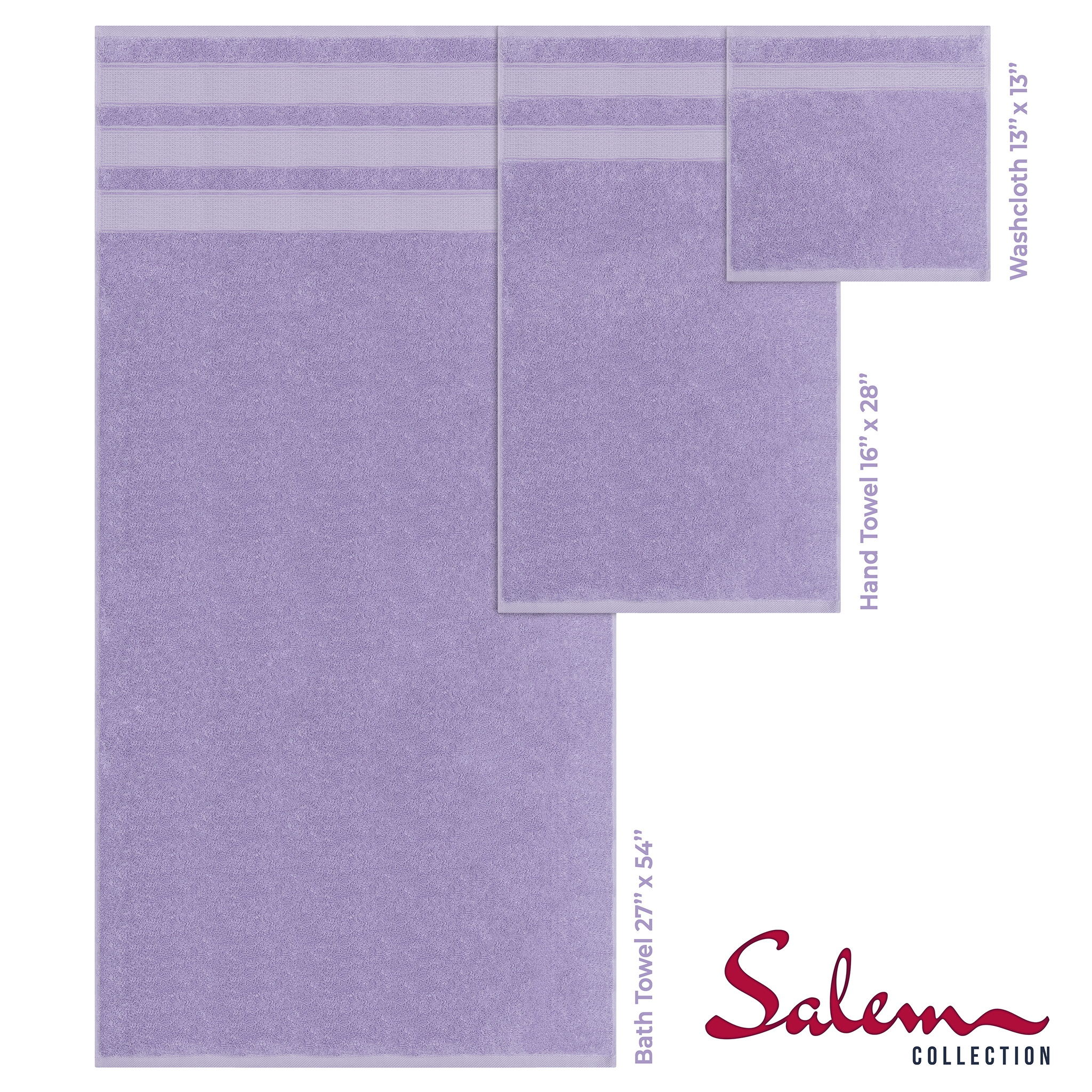 Salem 6 Piece 100% Cotton Luxury Bath Towel Set - 10 Set Case Pack
