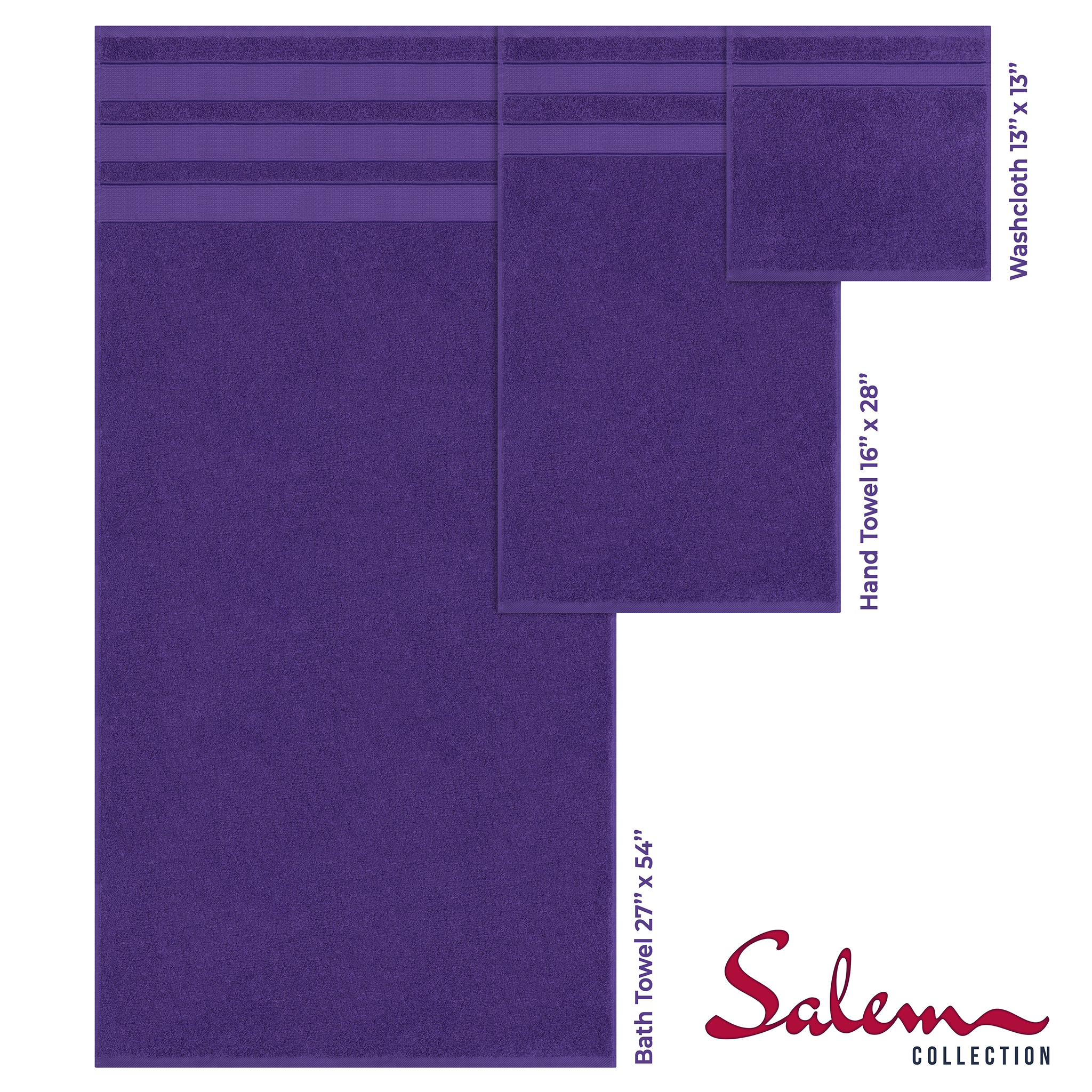 Salem 6 Piece 100% Cotton Luxury Bath Towel Set - 10 Set Case Pack