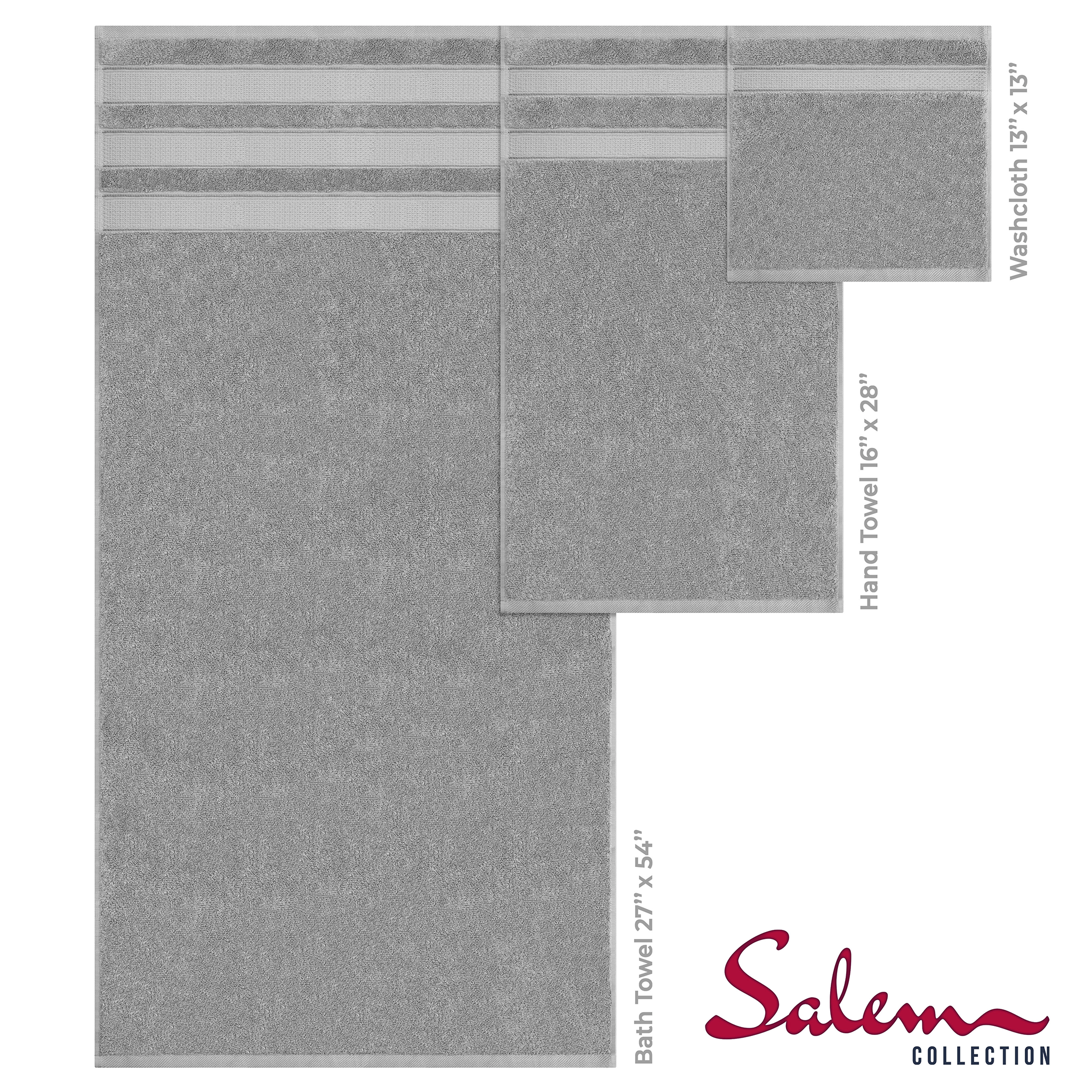 Salem 6 Piece 100% Cotton Luxury Bath Towel Set - 10 Set Case Pack