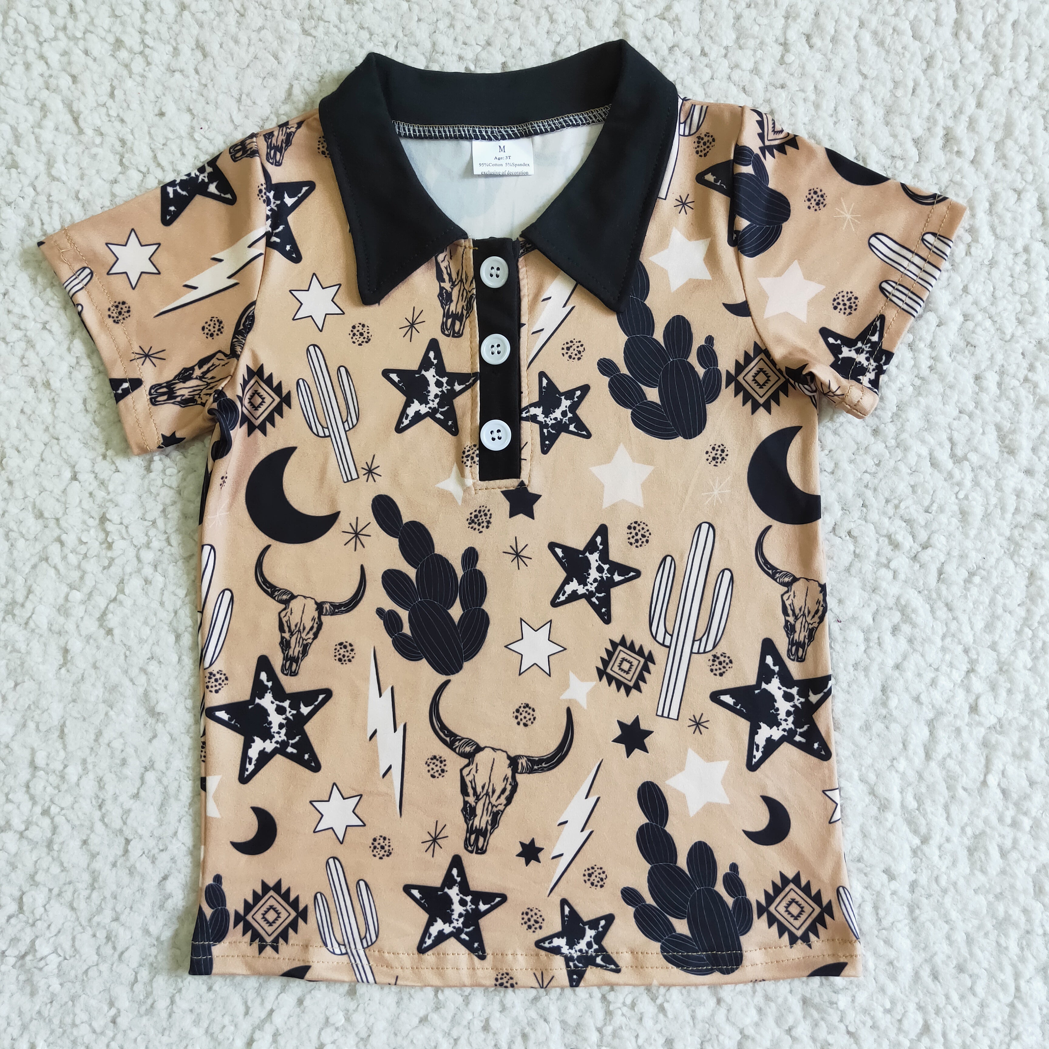 Short sleeve cactus cow print boy summer shirt