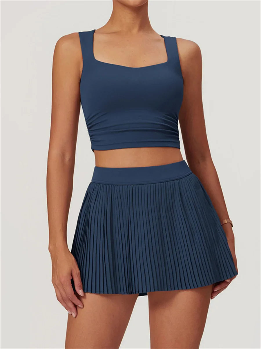 Women's 2 Piece Yoga Tennis Skirt Set Gym  Outdoor  & Sportswear