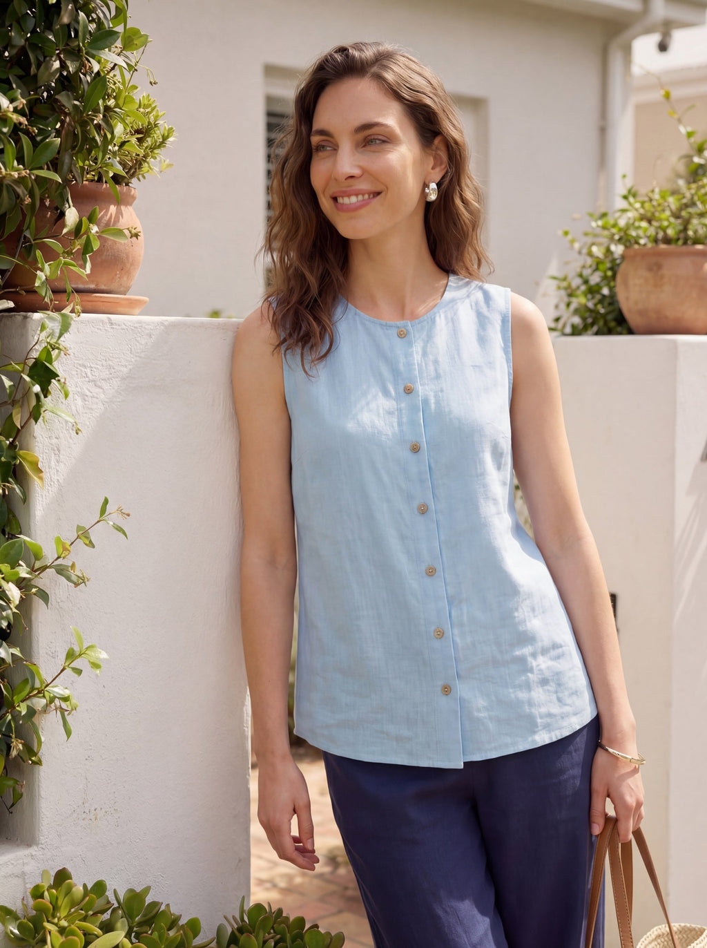 100% Linen Buttons Down Tank Top ERIN