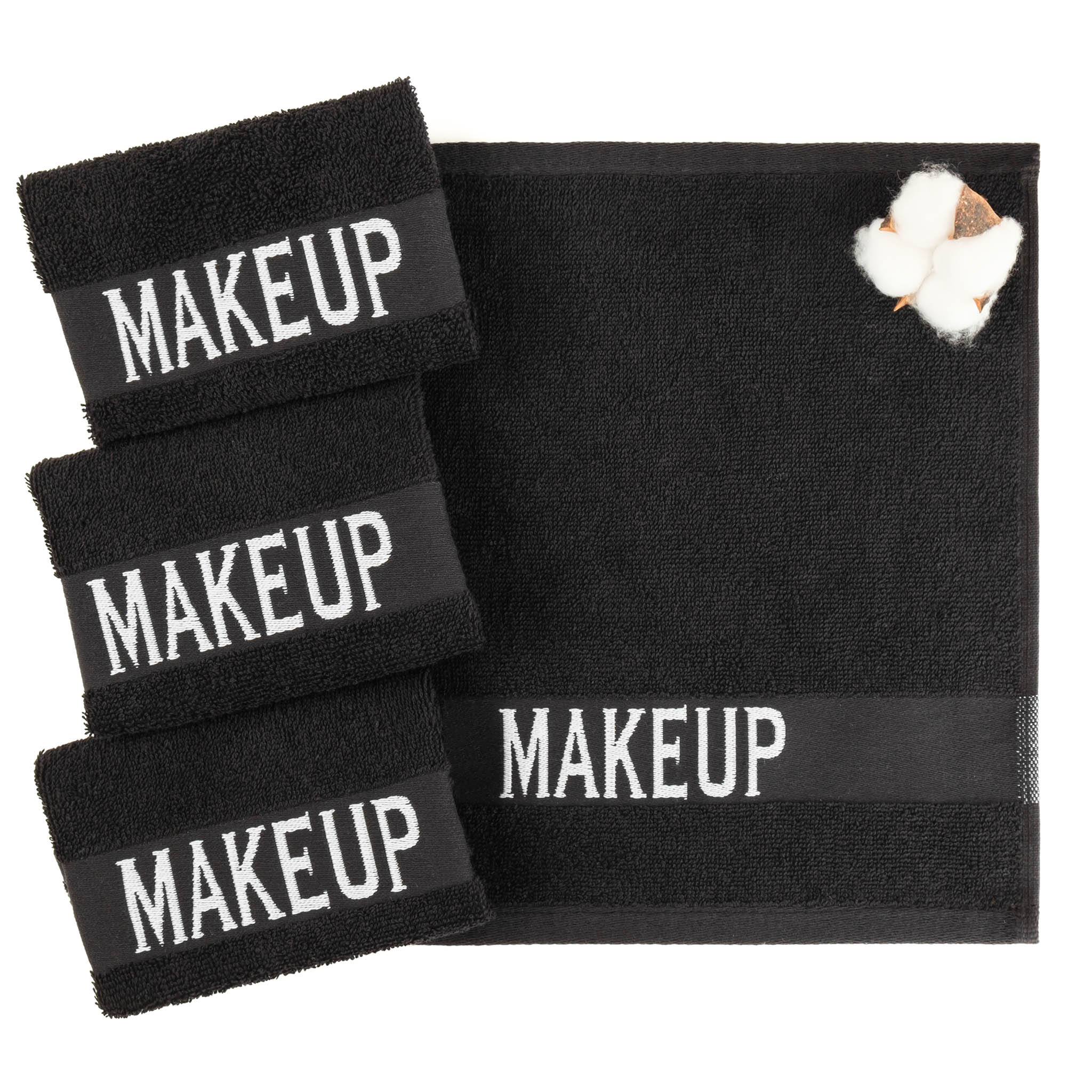 American Soft Linen, Makeup Remover Face Cloth, 100% Cotton Makeup Towels, 4 Packed Face Towels, 12x12 inches, Black