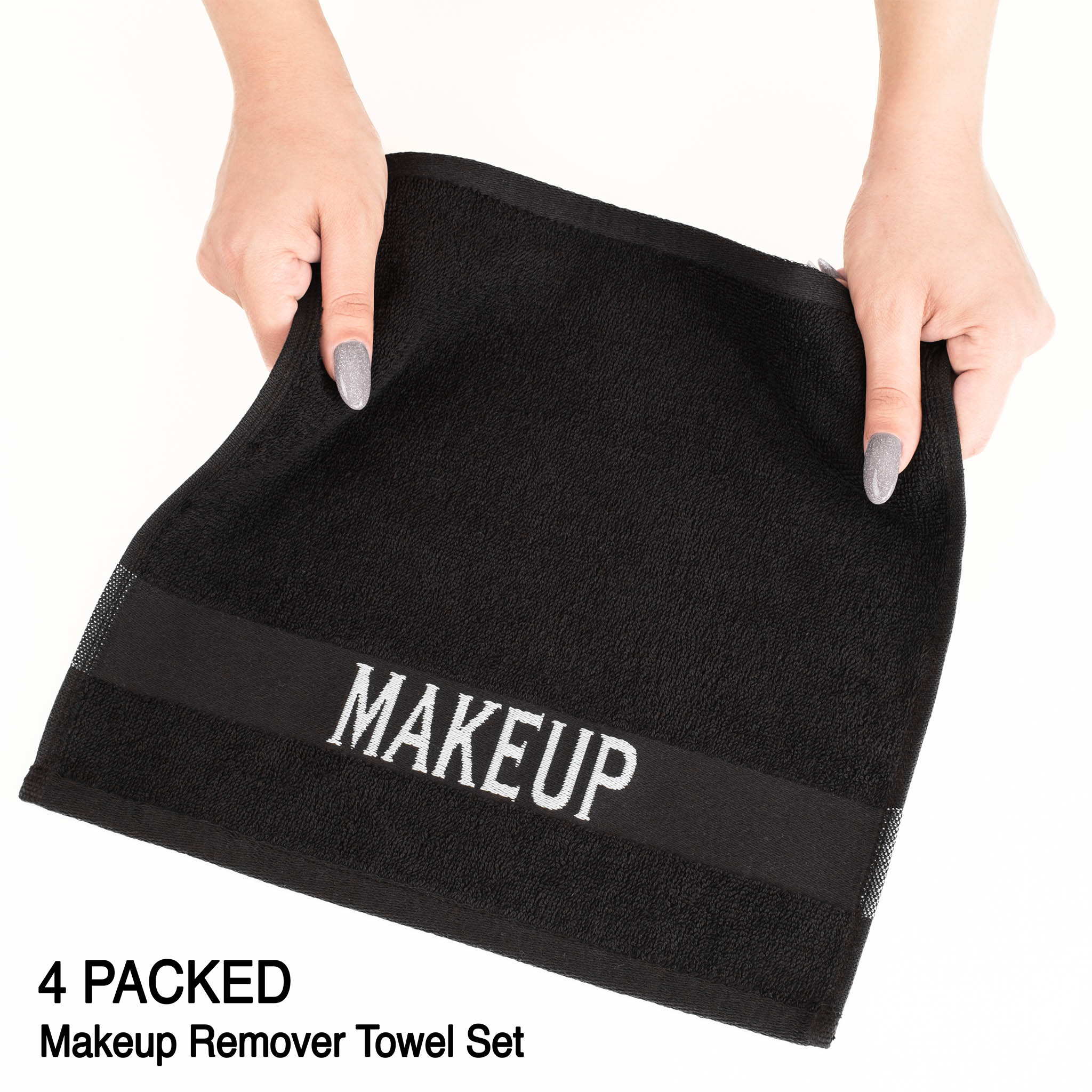American Soft Linen, Makeup Remover Face Cloth, 100% Cotton Makeup Towels, 4 Packed Face Towels, 12x12 inches, Black