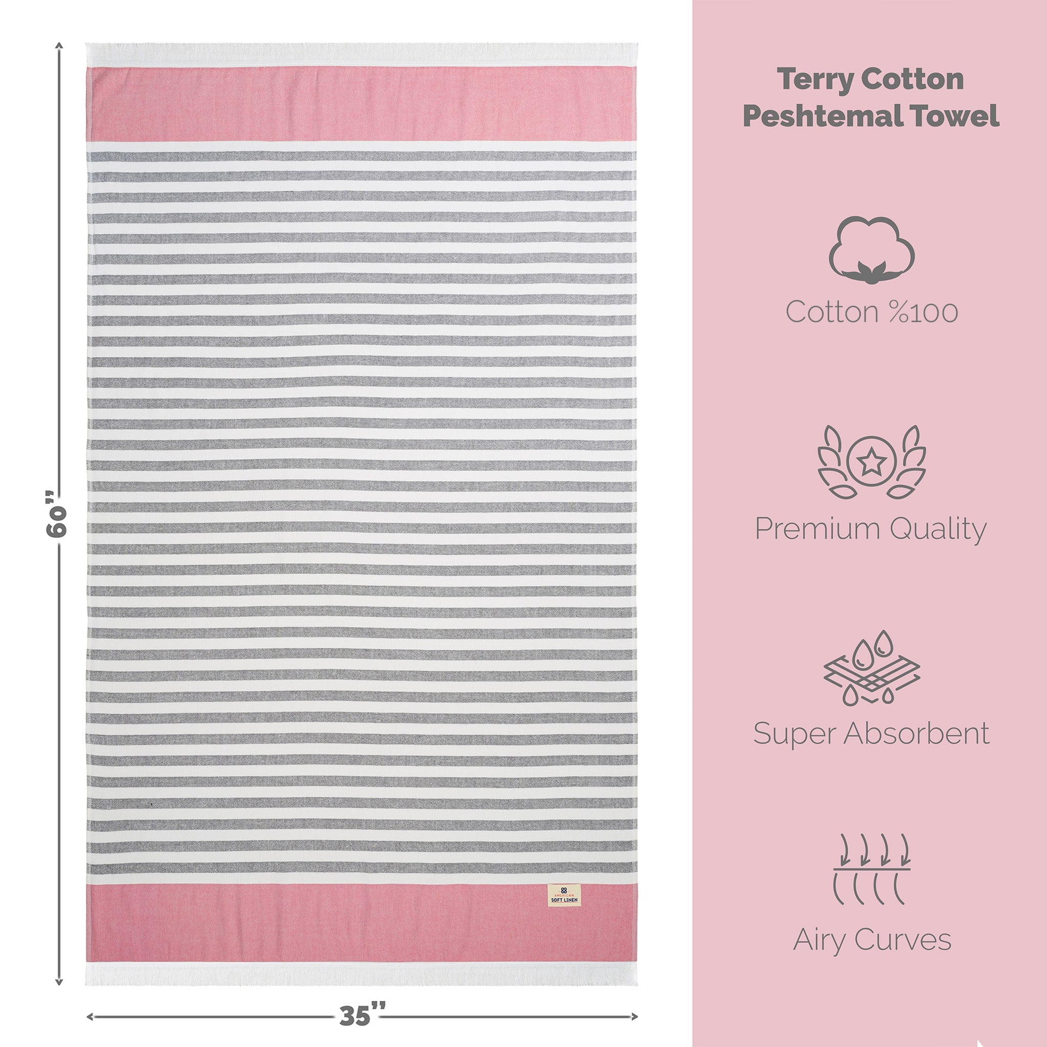 Mediterranean 100% Cotton Turkish Peshtemals, 35" x 60",  Modern & Traditional Turkish Bath Towels
