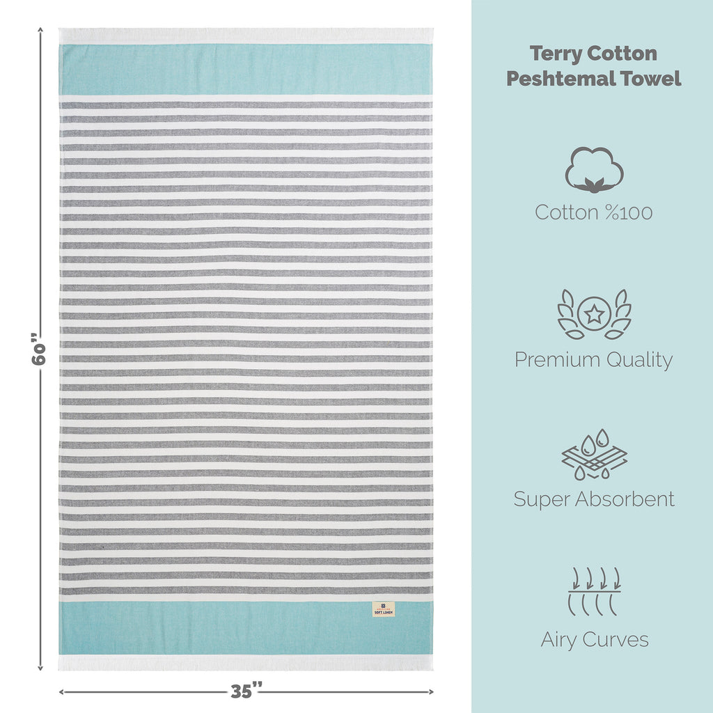 Mediterranean 100% Cotton Turkish Peshtemals, 35" x 60",  Modern & Traditional Turkish Bath Towels