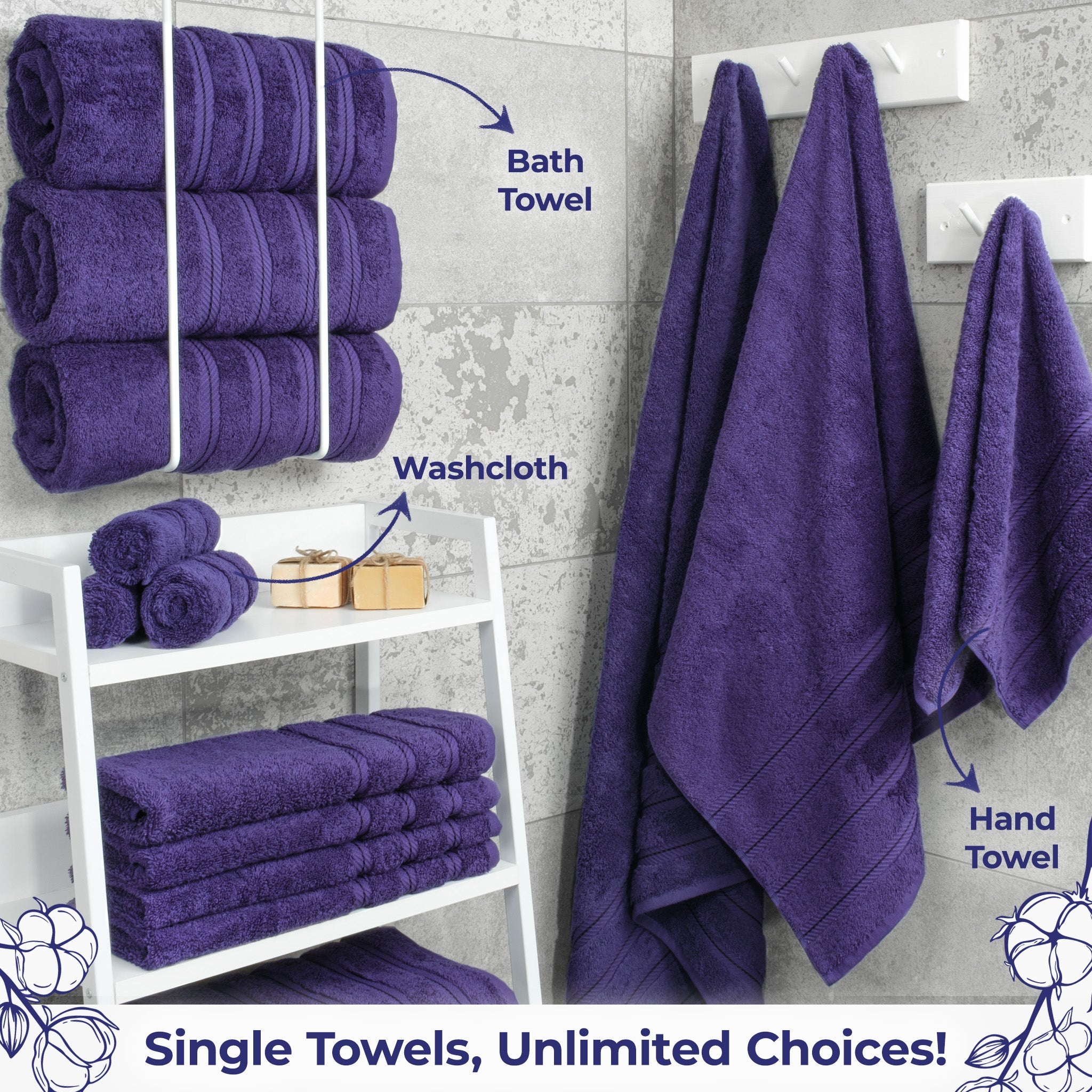 American Soft Linen Single Piece 100% Cotton Turkish Towels with 20 Different Colors, Create Your Set