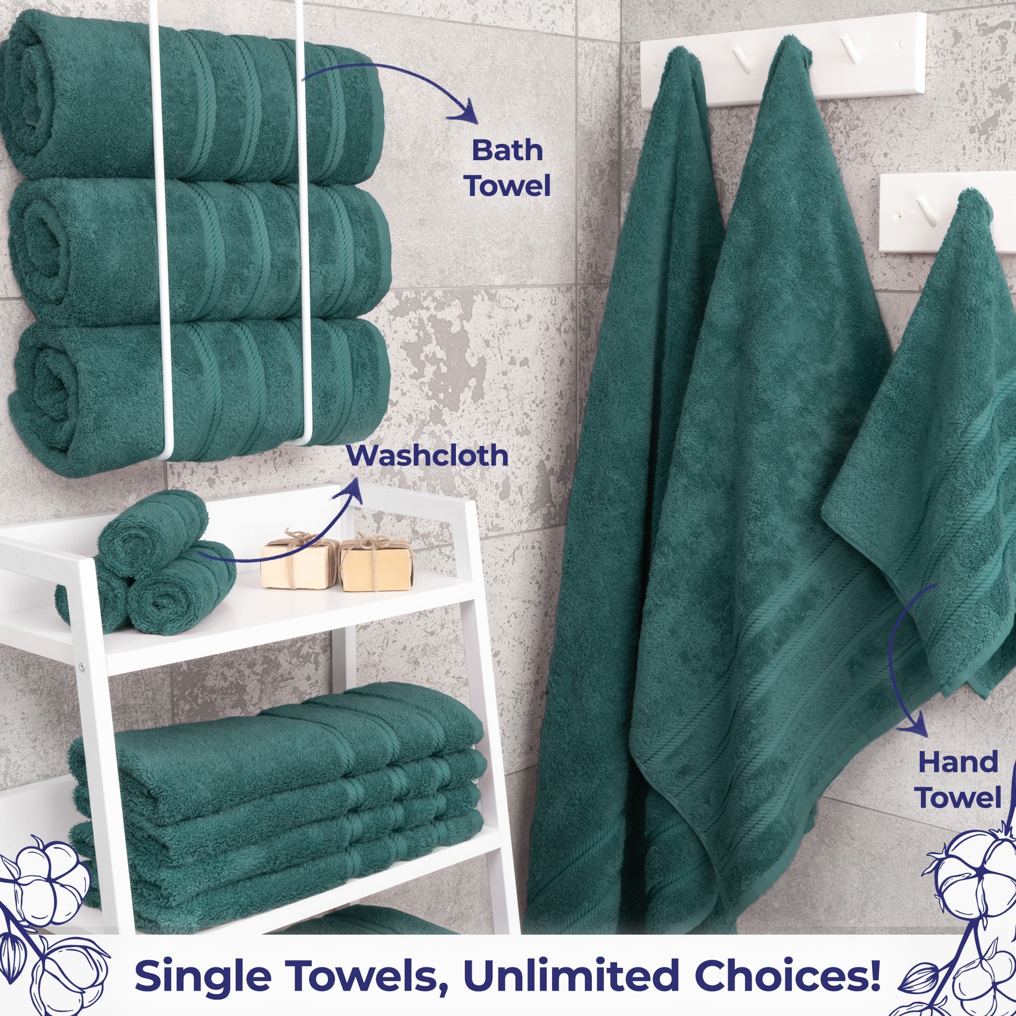 American Soft Linen Single Piece 100% Cotton Turkish Towels with 20 Different Colors, Create Your Set