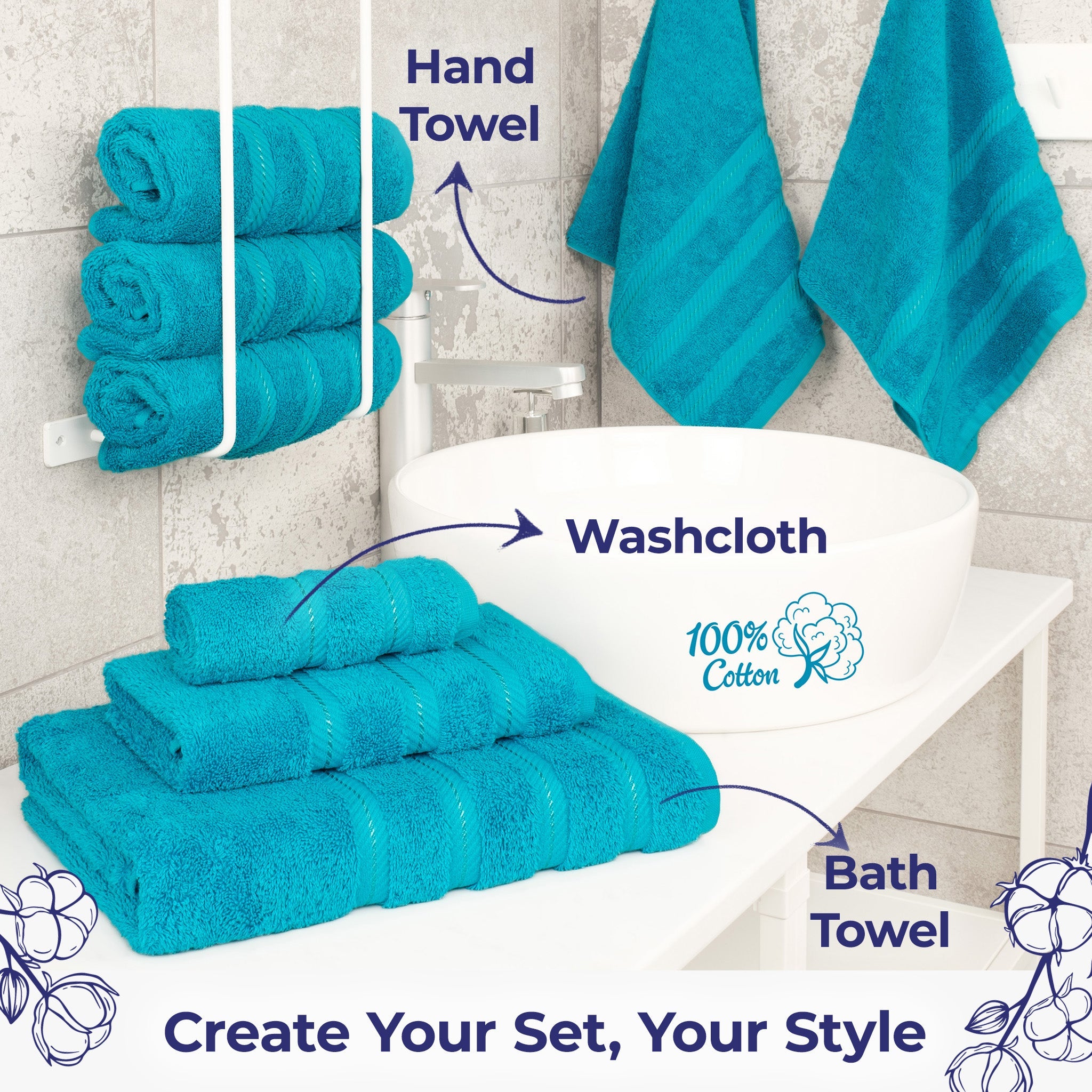 American Soft Linen Single Piece 100% Cotton Turkish Towels with 20 Different Colors, Create Your Set