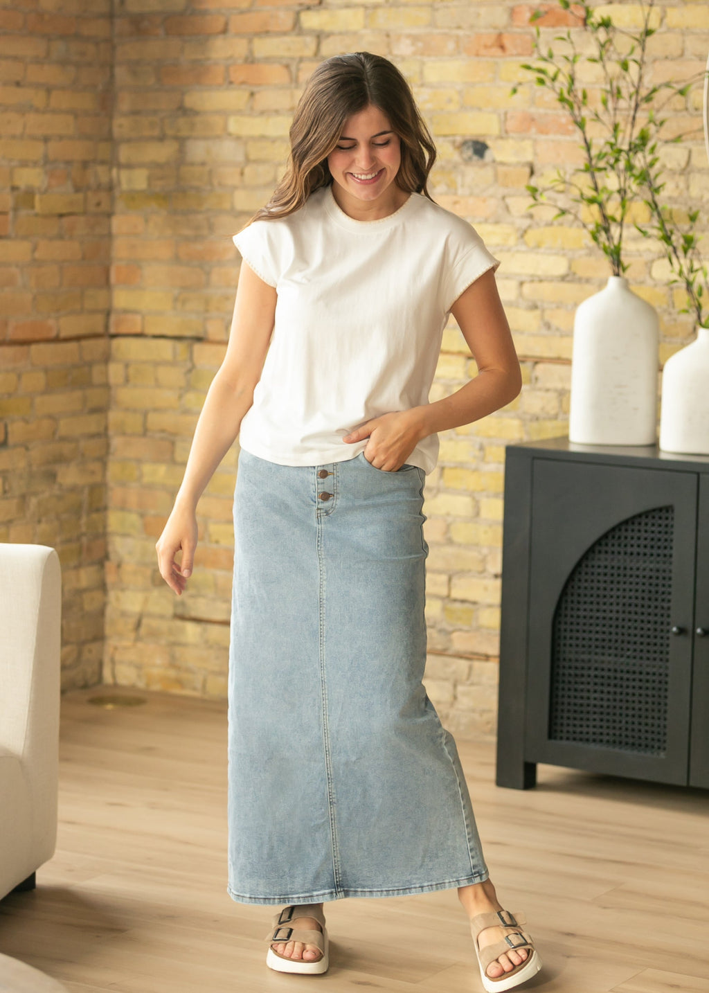 Jessa A-line Denim Maxi Skirt