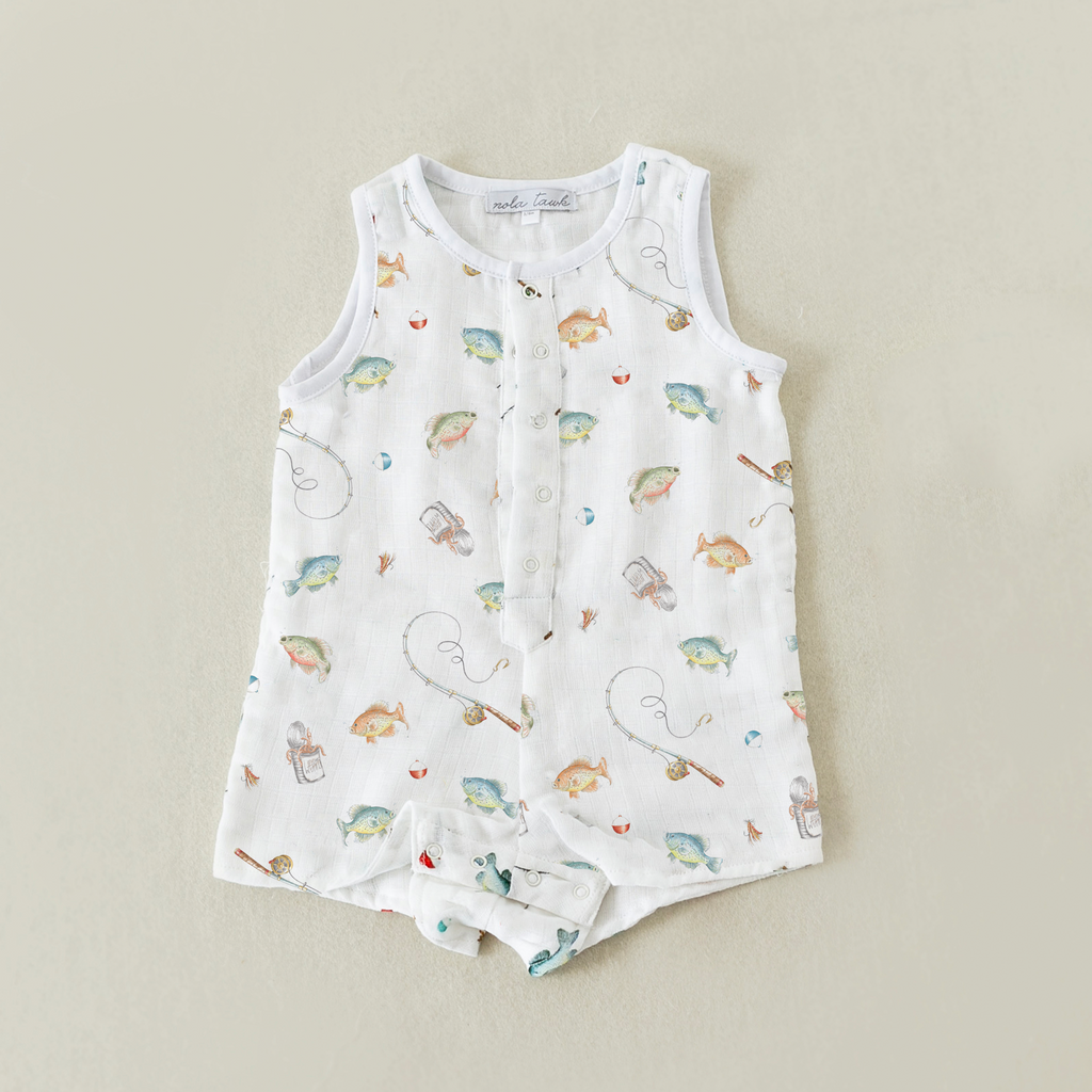 Gone Fishing Organic Muslin Shortalls